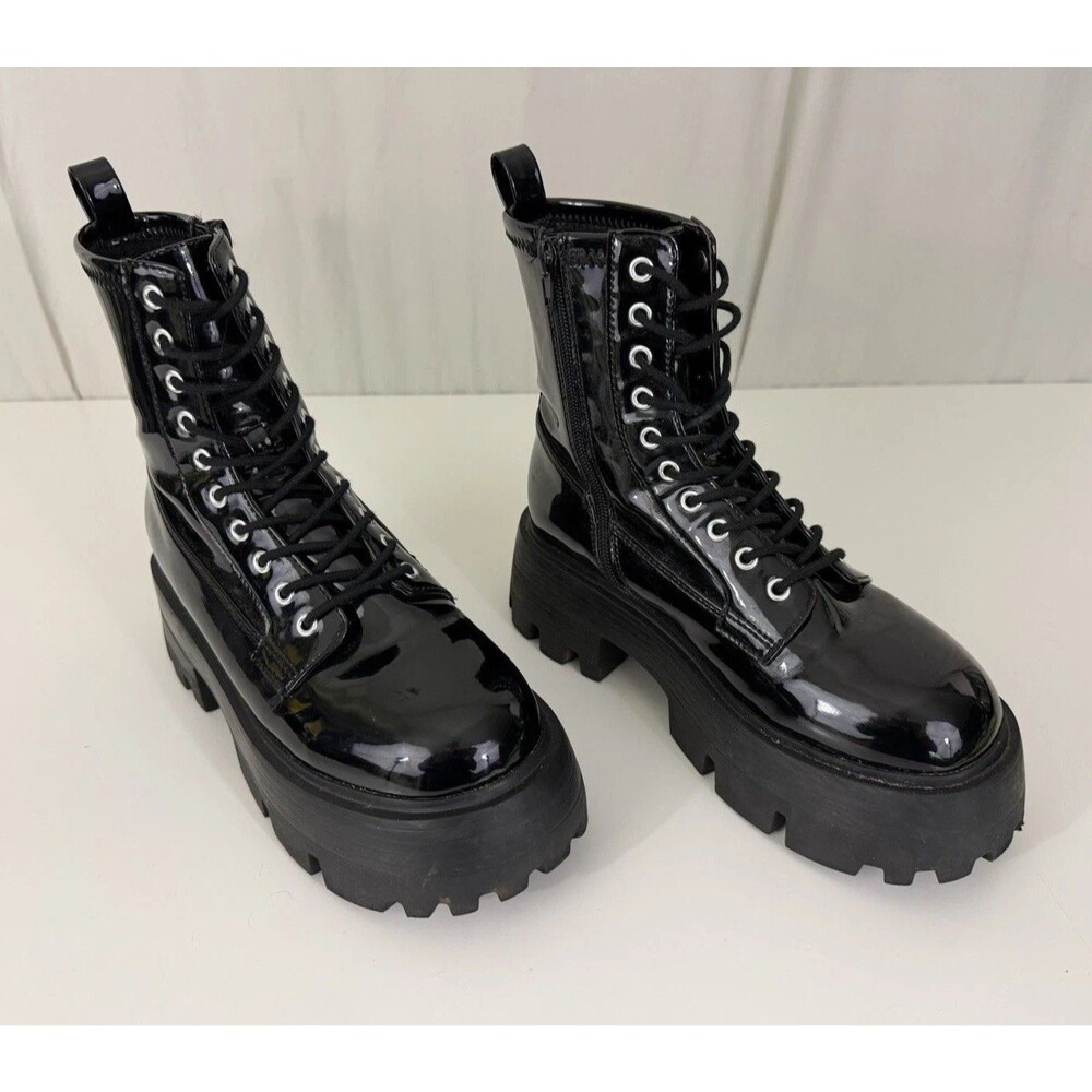 Soda Patent Leather Black Combat Grunge Sz 7 Lace Up Lugged Platform Boots